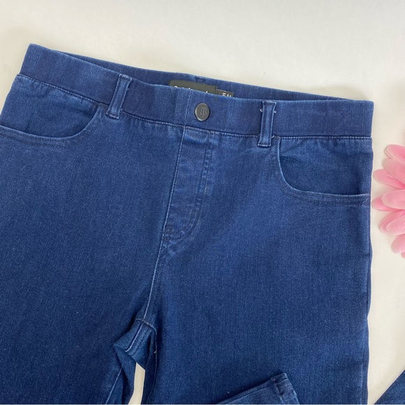 Betabrand Straight Leg Four Pocket Yoga Denim Pull On Jeans: Dark Indigo Blue - Picture 6 of 13